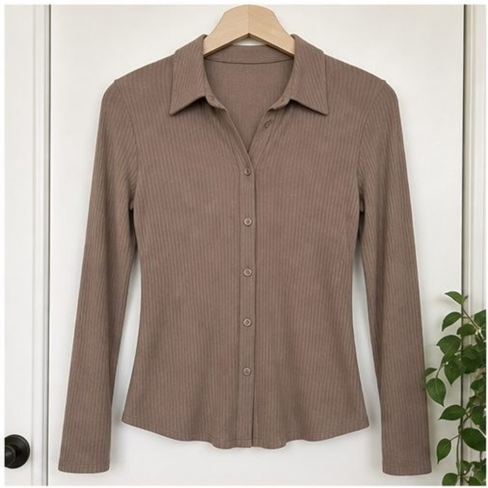 Taupe Tie Neck Blouse